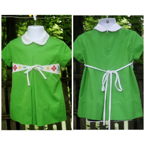 VTG 70's Saks Fifth Ave Kelly Green Girls School Church Party Dress Size 18M/2T - Picture 2 of 9